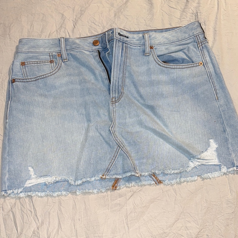 American Eagle Outfitters Light Blue Frayed Denim Skirt